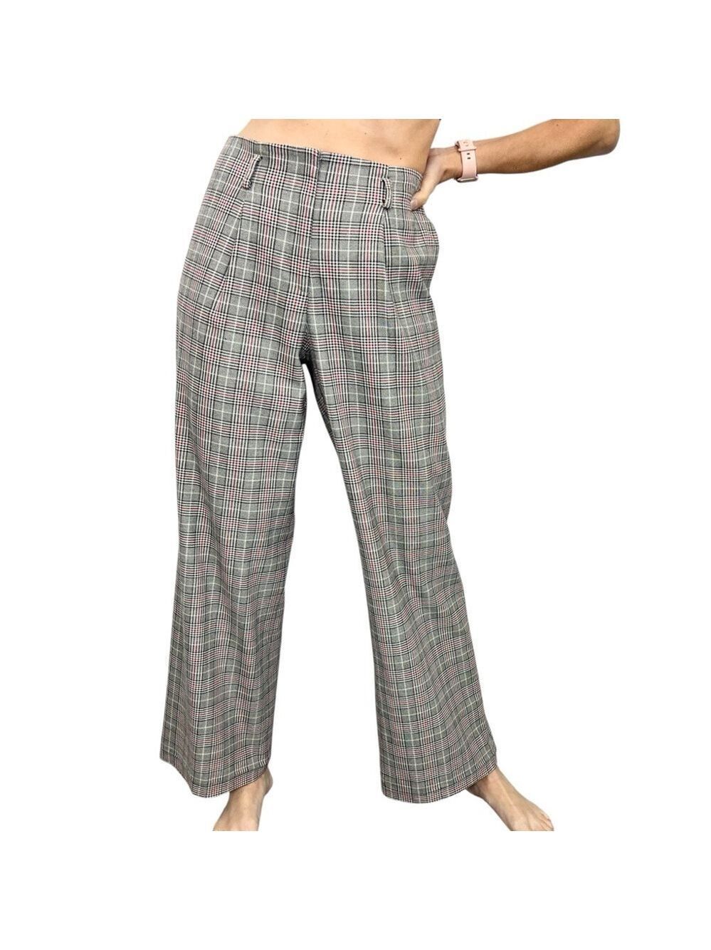 Tristan Canadian made black white pink glen check pleated wide leg trousers 8